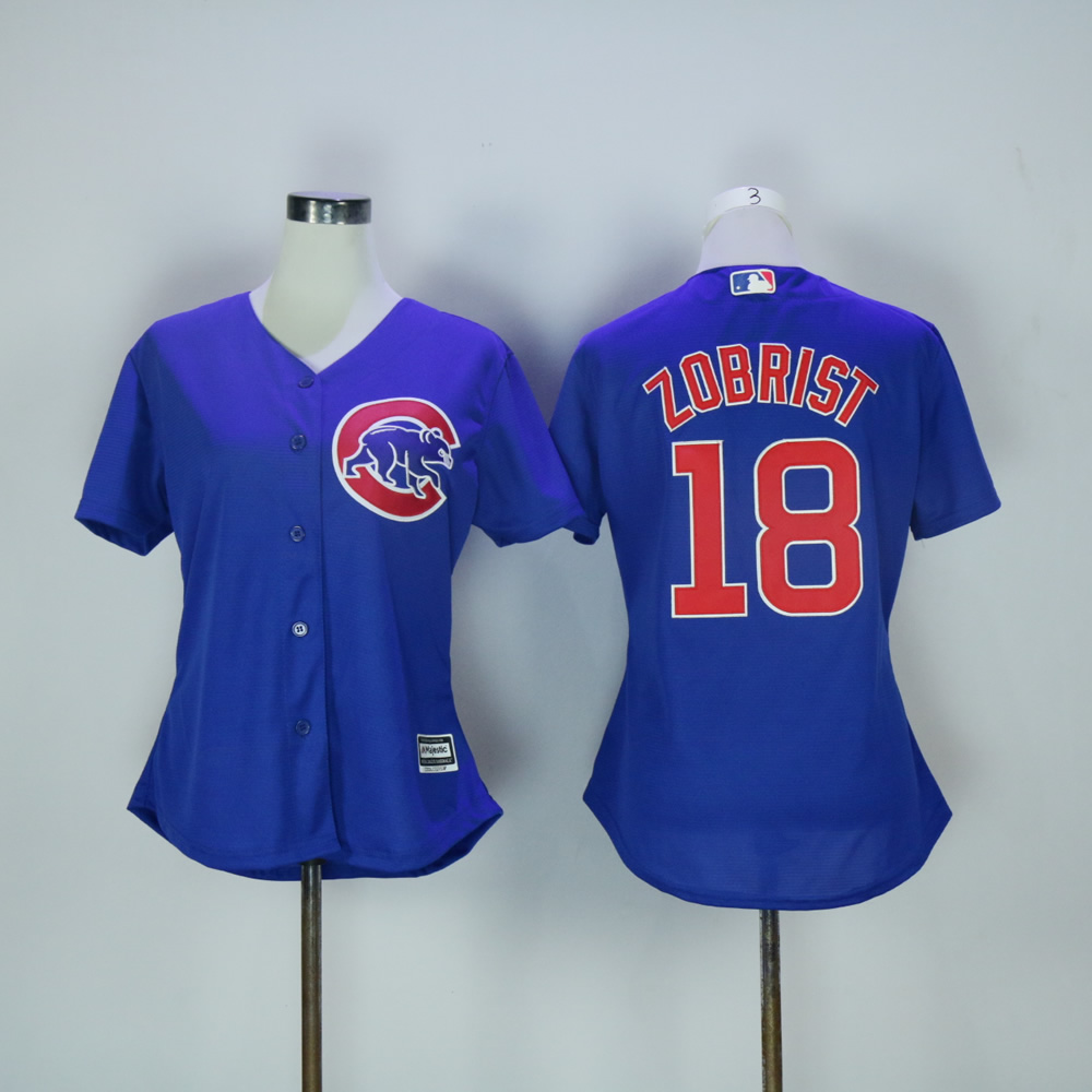 Women Chicago Cubs #18 Zobrist Blue MLB Jerseys